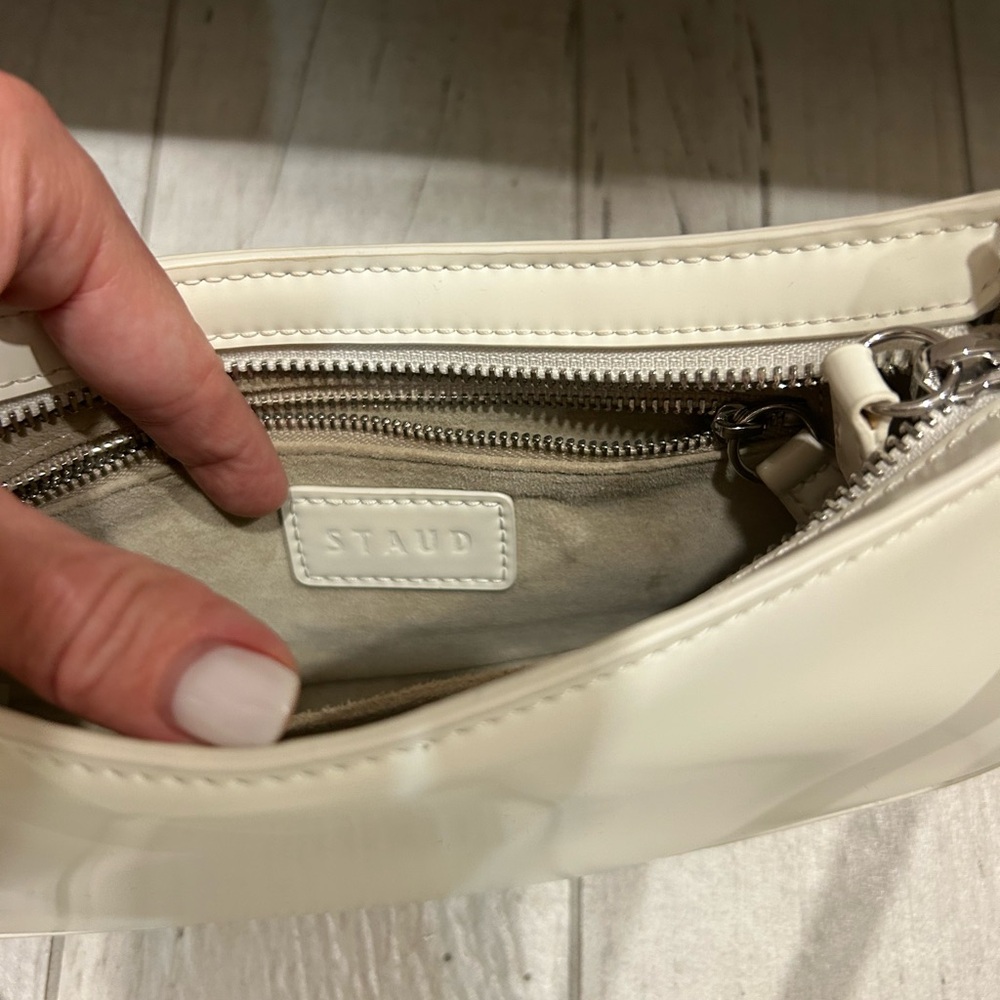 Staud Ollie Shoulder Bag White Handbag with Gold Accents - Picture 4 of 5